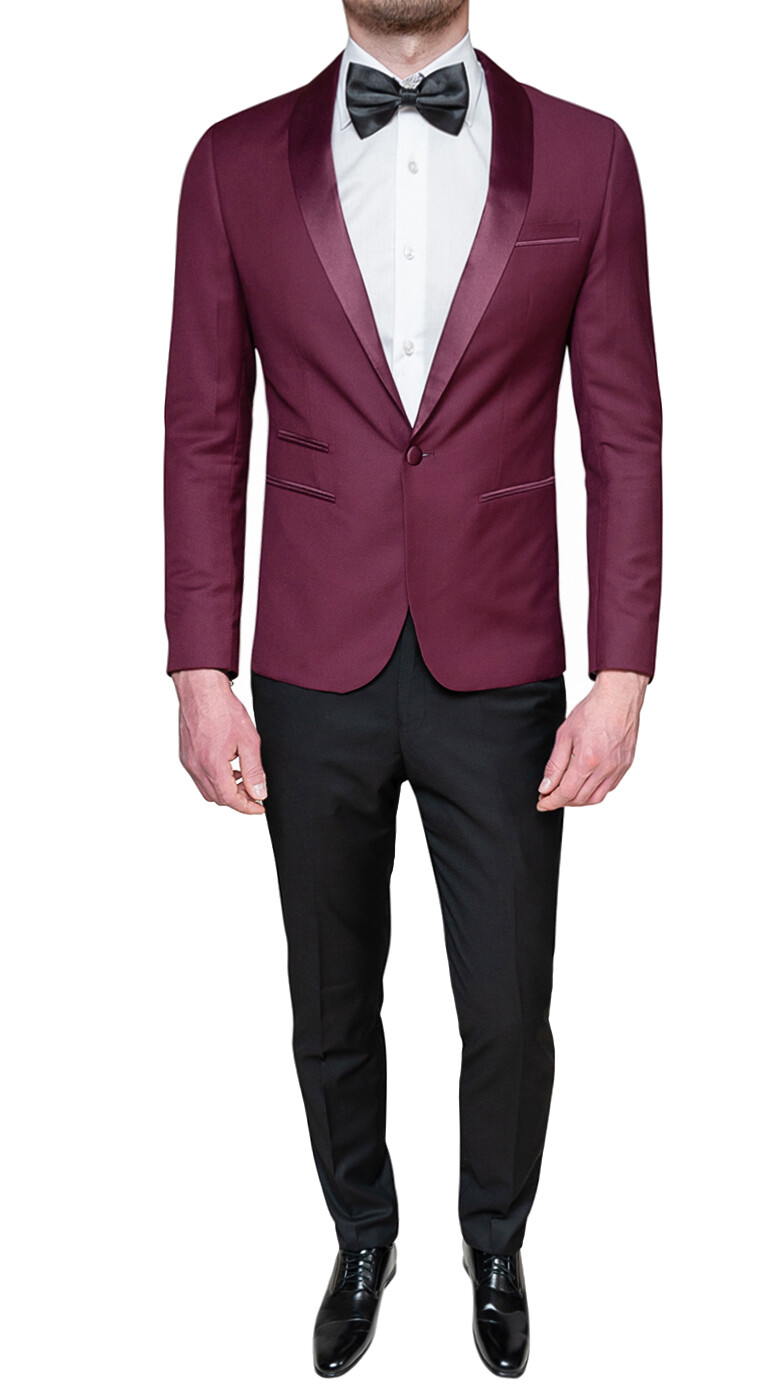 ABITO UOMO DIAMOND RASO BORDEAUX SMOKING COMPLETO VESTITO ELEGANTE CERIMONIA
